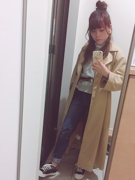 「Green　Parks（グリーンパークス）の・W closet ロゴptビッグチュニック（トップス）」を使った、すえちゃんさん（レディース・150cm）の春コーディネート