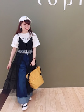 「ワイドパンツ」｜「アイテム（ブルー系）」を使った、すえちゃんさん（レディース・150cm）の春コーディネート