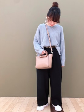 「ワイドパンツ」｜「アイテム（ブルー系）」を使った、すえちゃんさん（レディース・150cm）の冬コーディネート