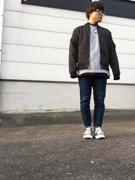 「USA」｜「アイテム（ブルゾン）」を使った、ふみ。さん（メンズ・170cm）の冬コーディネート