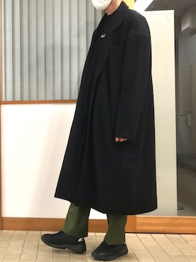 「unrelaxing（アンリラクシング）のアイテム（チェスターコート）」を使った、ハチコロさん（メンズ・174cm）の冬コーディネート