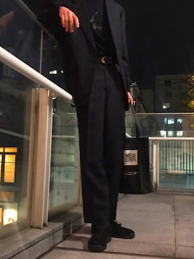「Yohji Yamamoto（ヨウジヤマモト）のアイテム（トートバッグ）」を使った、あさひ。さん（メンズ・183cm）の春コーディネート