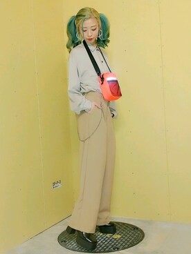 「オルチャンファッション」｜「アイテム（スラックス）」を使った、♡rocoel♡さん（レディース・161cm）の冬コーディネート