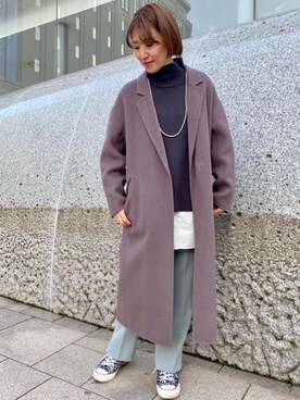 「一押しのアウタースタイル」｜「アイテム（チェスターコート）」を使った、あきえさん（レディース・161cm）の冬コーディネート
