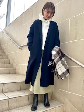 「一押しのアウタースタイル」｜「アイテム（チェスターコート）」を使った、あきえさん（レディース・161cm）の冬コーディネート