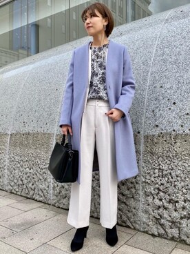 「一押しのアウタースタイル」｜「アイテム（ノーカラージャケット）」を使った、あきえさん（レディース・161cm）の冬コーディネート
