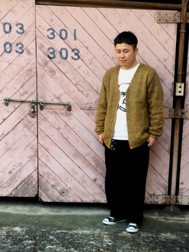 「MANASTASH（マナスタッシュ）のアイテム（カーディガン/ボレロ）」を使った、しんやんさん（メンズ・169cm）の春コーディネート
