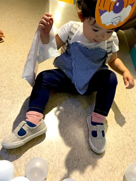 「kate spade new york kids（ケイトスペードニューヨーク）のアイテム（レッグウェア）」を使った、shittoさん（キッズ・80cm）の秋コーディネート