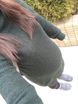 「GU（ジーユー）のアイテム（ニット/セーター、グリーン系）」を使った、iamkantyさん（レディース・154cm）の冬コーディネート