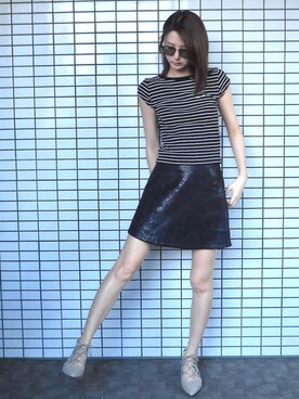 美優さんの「フェイクレザー A LINE ミニスカート」を使ったコーディネート