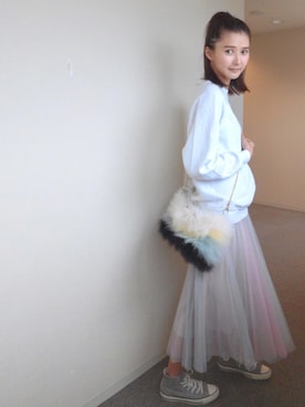 「チュールスカート」｜「アイテム（ピンク系）」を使った、美優さん（レディース・165cm）の秋コーディネート