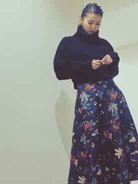 「MURUA（ムルーア）のBIGタートルニットプルオーバー（ニット/セーター）」を使った、美優さん（レディース・165cm）の秋コーディネート