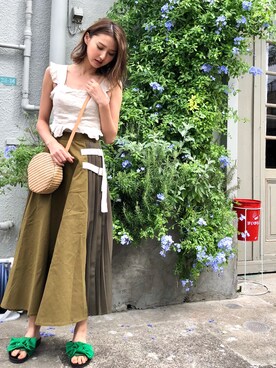 美優さんの「サイドベルトフレアマキシスカート」を使ったコーディネート