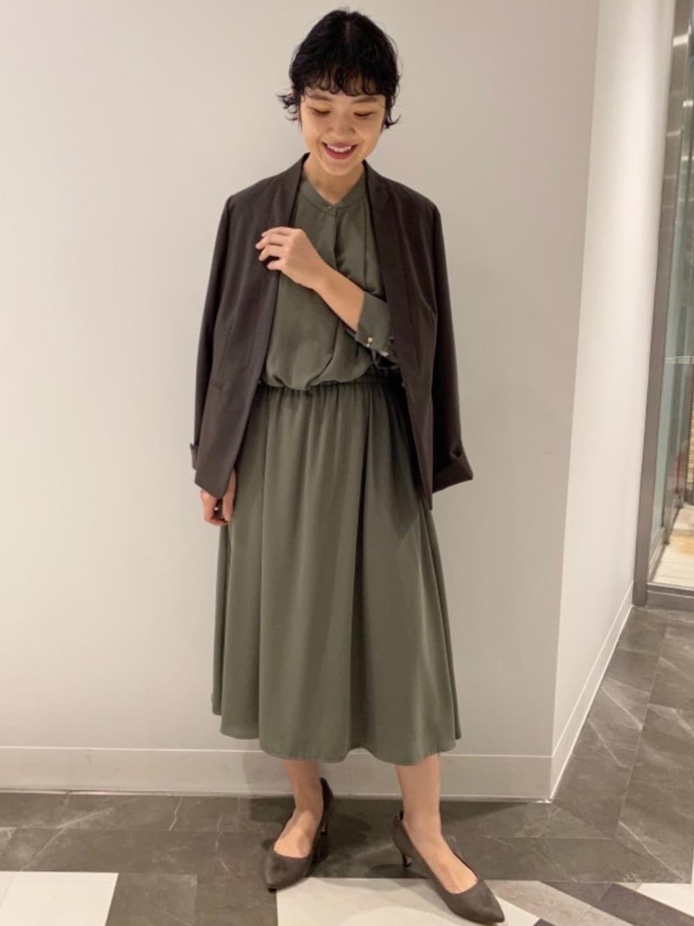 グリーンレーベルリラクシング[手洗い可能カチリラ]ノーラペル ジャケットスカート UNITED ARROWS green label relaxing｜カチリラ ノーラペル