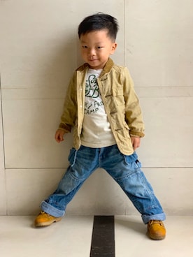 「DENIM DUNGAREE（デニムダンガリー）のアイテム（その他アウター）」を使った、punkgodさん（キッズ・100cm）の秋コーディネート