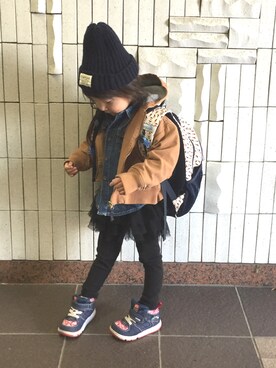「OSHKOSH（オシュコシュ）のアイテム（ジャケット/アウター）」を使った、momomiyさん（キッズ・100cm）の冬コーディネート