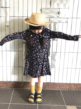 「ZARA（ザラ）のアイテム（ワンピース、ブルー系）」を使った、momomiyさん（キッズ・110cm）の夏コーディネート