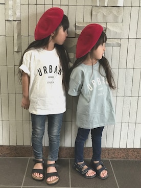 「Instagramのアイテム（Tシャツ/カットソー、ホワイト系）」を使った、momomiyさん（キッズ・110cm）の夏コーディネート