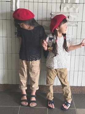 「Birthday（バースデイ）のアイテム（Tシャツ/カットソー、ブルー系）」を使った、momomiyさん（キッズ・110cm）の夏コーディネート