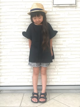 「Birthday（バースデイ）のアイテム（Tシャツ/カットソー、ブラック系）」を使った、momomiyさん（キッズ・110cm）の夏コーディネート