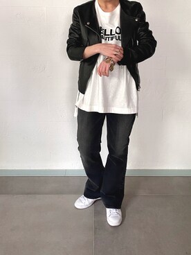「PUMA」｜「アイテム（ライダースジャケット）」を使った、inoさん（レディース・158cm）の春コーディネート