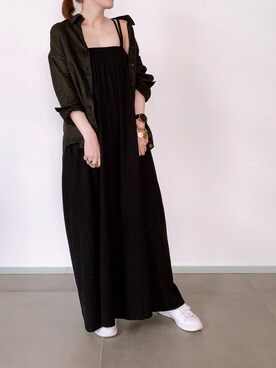 「リネンシャツ」｜「アイテム（サロペット/オーバーオール）」を使った、inoさん（レディース・158cm）の夏コーディネート