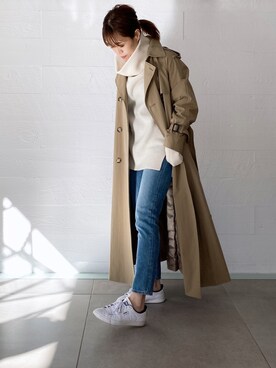 「白ニット」｜「アイテム（トレンチコート）」を使った、inoさん（レディース・158cm）の冬コーディネート
