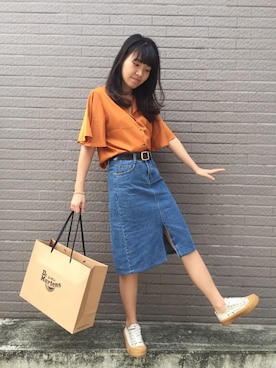 「丹寧」｜「アイテム（シューズ）」を使った、13🦕さん（レディース・157cm）の春コーディネート