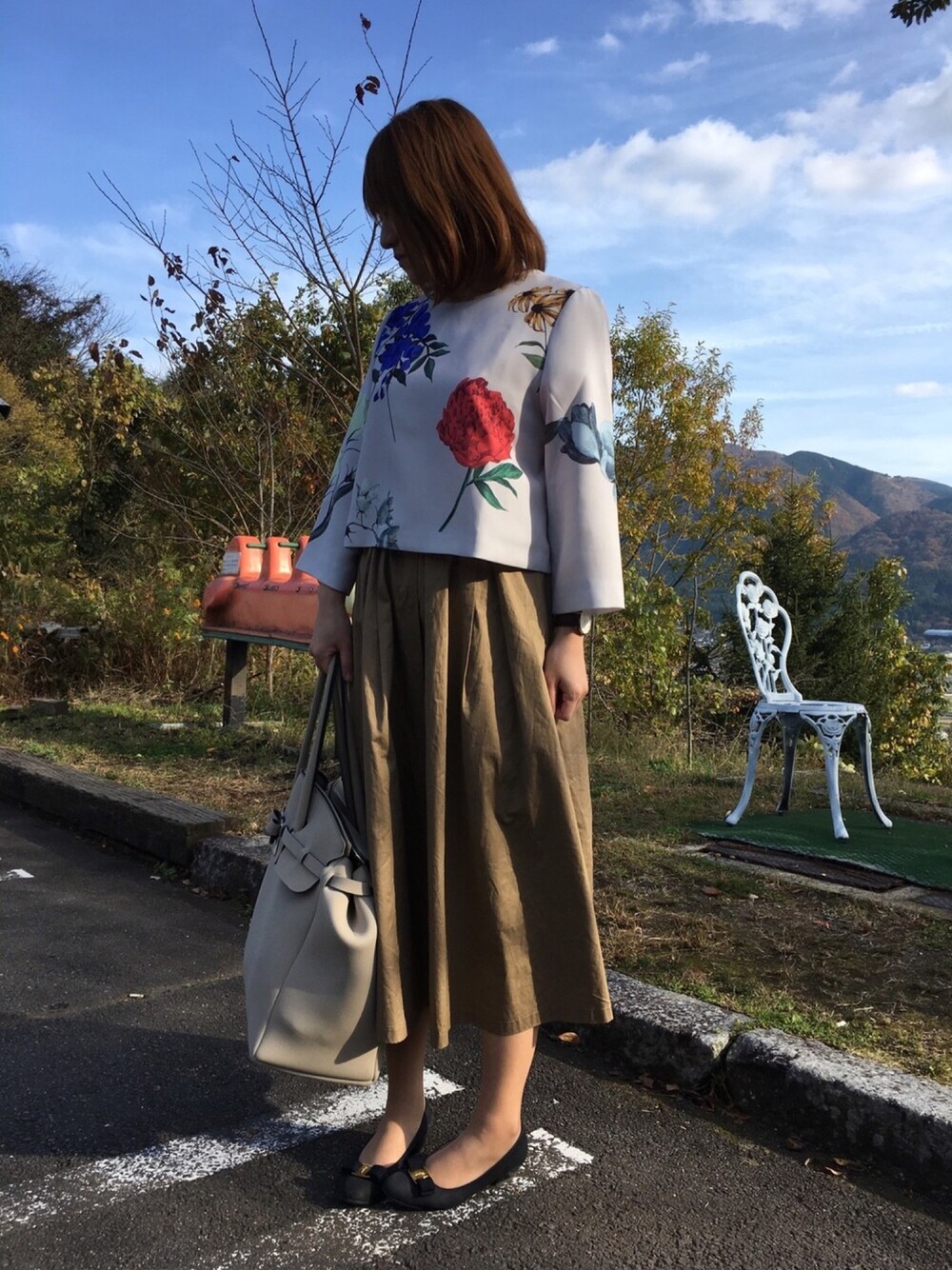 imakoさんの「コットンフレアタック入りスカート1012（merlot）」を使ったコーディネート