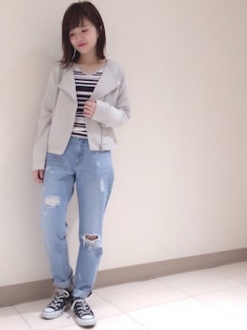 「archives（アルシーヴ）のアイテム（ライダースジャケット）」を使った、archivesさん（レディース・150cm）の冬コーディネート