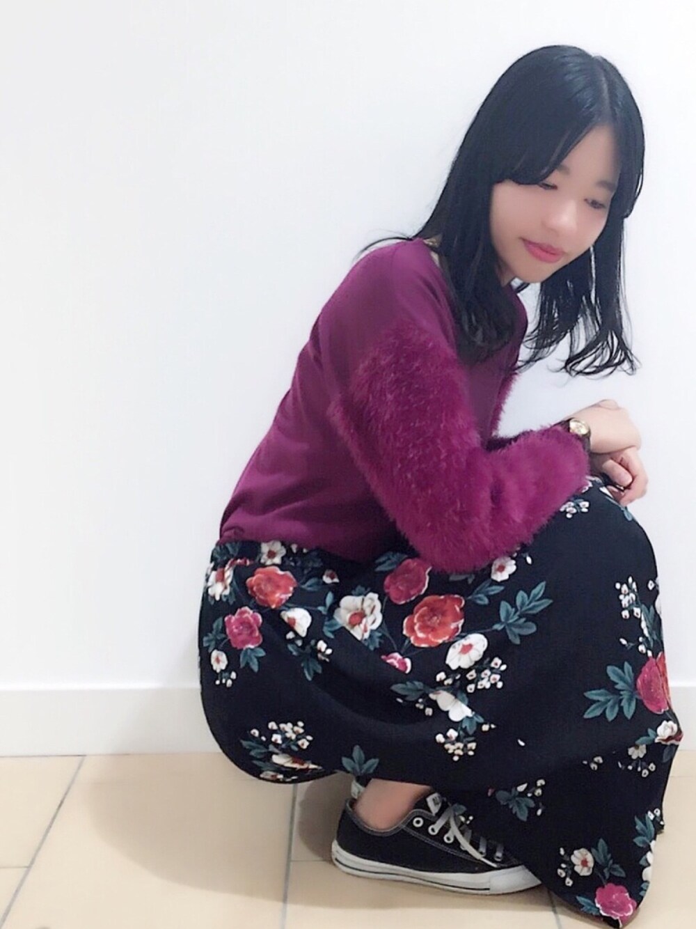 「シンプルコーデ、カジュアル、秋、ootd、秋のコーデ、きれいめカジュアル、オトナカジュアル、スカート、ニット、花柄」｜「🎞instagram🎞のアイテム（その他、その他）」を使った、archivesさん（レディース・170cm）の秋コーディネートの1枚目の写真