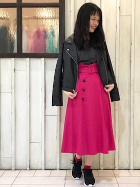 「archives（アルシーヴ）のアイテム（ライダースジャケット）」を使った、archivesさん（レディース・158cm）の春コーディネート