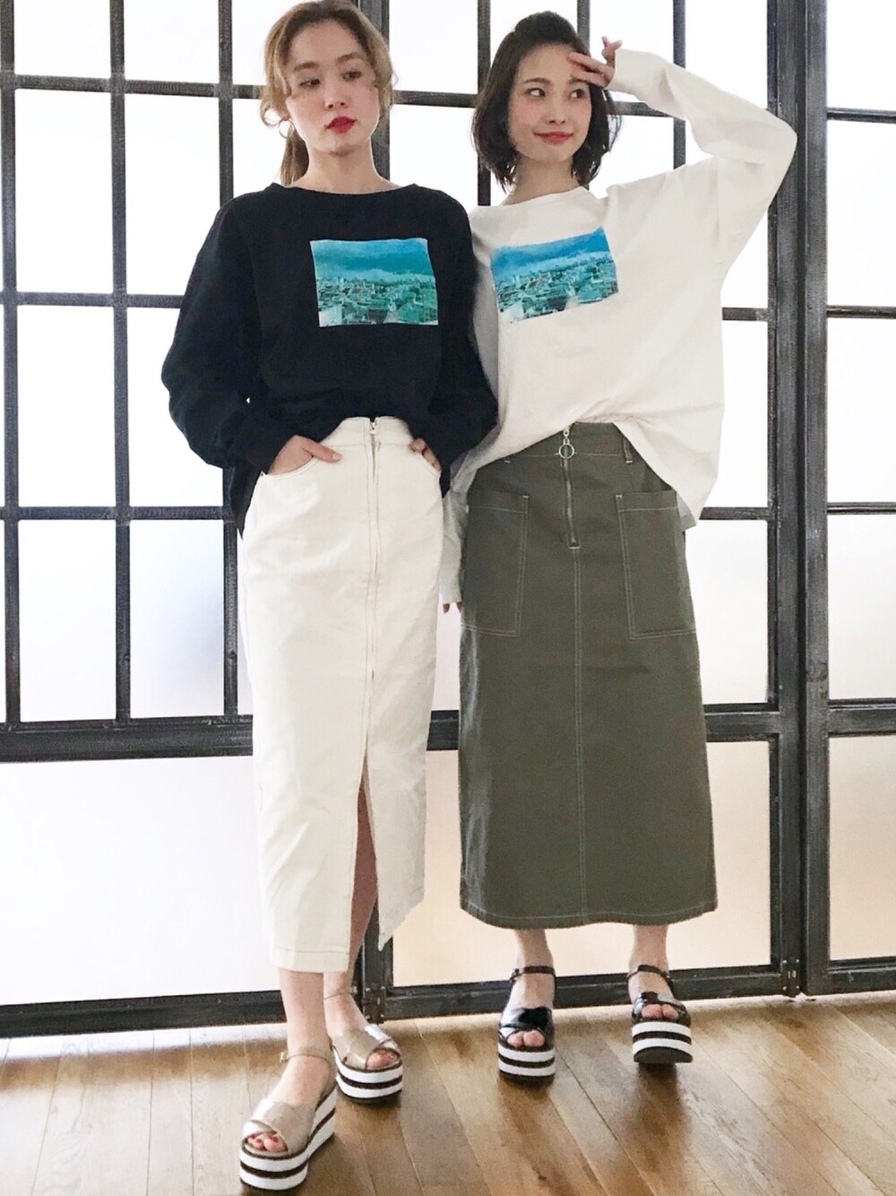 「春、オトナカジュアル、シンプル、ビッグシルエット、Tシャツ、プチプラ、ロングTシャツ、カジュアル、アルシーヴ(archives)、archives」｜「archives e'piceの【限定item!!】フォトプリントビッグTシャツ（Tシャツ/カットソー、ホワイト系）」を使った、archivesさん（レディース・158cm）の春コーディネートの1枚目の写真