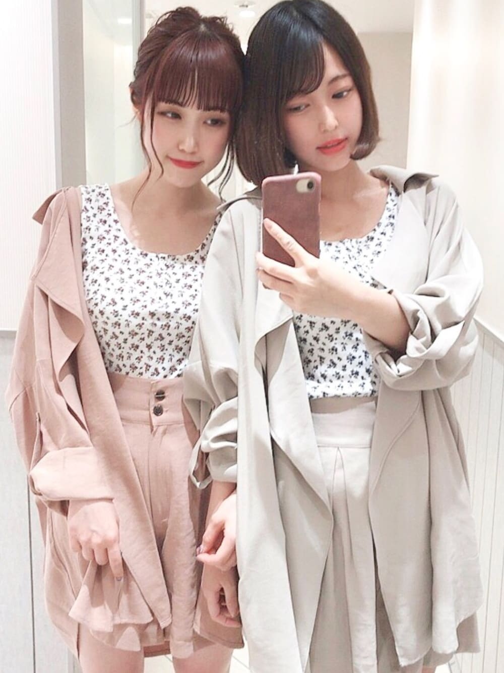 「セットアップ、ジャケット、秋のコーデ、おそろいコーデ、おしゃれさんと繋がりたい、outfit、アルシーヴ(archives)、archives」｜「archivesの【SETUPにも】レーヨン麻ダブル羽織ショートコート（ダウンジャケット/コート、ピンク系）」を使った、archivesさん（レディース・158cm）の秋コーディネートの1枚目の写真