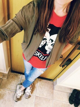 「GU（ジーユー）のアイテム（ミリタリージャケット、その他）」を使った、yUkArIさん（レディース・165cm）の春コーディネート