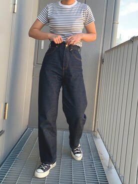 「LOWRYS FARM（ローリーズファーム）のCONEハイライズワイドデニム　800874（デニムパンツ）」を使った、hiokさん（レディース・166cm）の夏コーディネート
