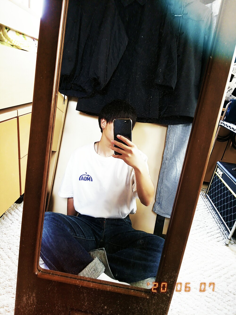 「夏コーデ、シンプル、ゆるコーデ、バンドT、リーバイス、Mrs. GREEN APPLE、おしゃれさんと繋がりたい」｜「Mrs. GREEN APPLEのアイテム（Tシャツ/カットソー、ホワイト系）」を使った、ツバサさん（メンズ・164cm）の夏コーディネートの1枚目の写真