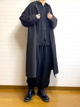 「バルーンパンツ」｜「アイテム（ステンカラーコート）」を使った、あーる。☕️さん（メンズ・170cm）の冬コーディネート