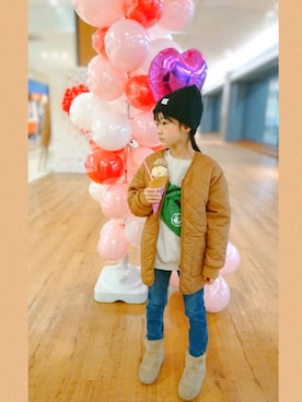 「BRANSHES（ブランシェス）のアイテム（ノーカラージャケット）」を使った、まーさん（キッズ・125cm）の冬コーディネート