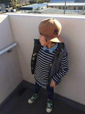 「アイテム（ダウンベスト）」を使った、mikoさん（キッズ・120cm）の冬コーディネート