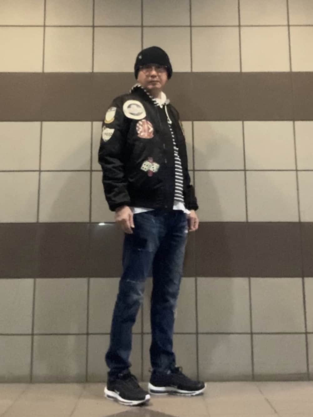 MA-1を使った「パッチワークデニム」のメンズ人気ファッション