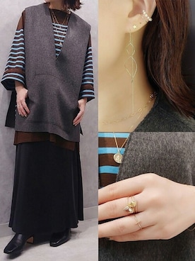 「cui-cui（キュイキュイ）のアイテム（ピアス（両耳用））」を使った、cui-cuiさん（レディース・160cm）の秋コーディネート