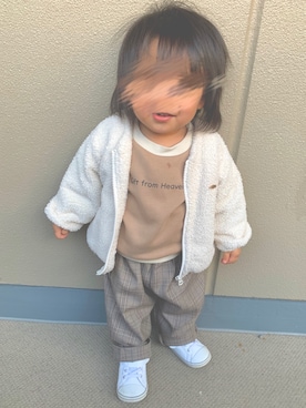 「アイテム（ブルゾン、ホワイト系）」を使った、natsuさん（キッズ・70cm）の冬コーディネート