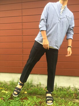 「アイテム（サンダル、ブルー系）」を使った、こてらさん（メンズ・177cm）の夏コーディネート