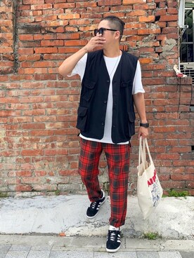 「UNIQLO（ユニクロ）のエアリズムコットンオーバーサイズTシャツ（5分袖）（Tシャツ/カットソー）」を使った、S.L さん（メンズ・168cm）の夏コーディネート