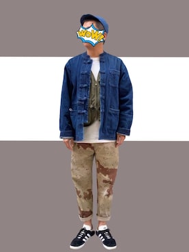 「sneakers」｜「アイテム（デニムジャケット）」を使った、S.L さん（メンズ・168cm）の秋コーディネート