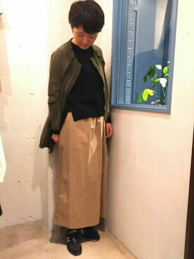 「カーキアウター」｜「アイテム（ナイロンジャケット）」を使った、douxbleu吉祥寺店さん（レディース・170cm）の冬コーディネート