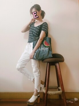 「MOUSSY（マウジー）のWOODEN SOLE SABOT（サンダル）」を使った、E F F I Eさん（レディース・163cm）の夏コーディネート