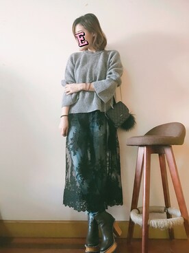 「Ungrid（アングリッド）のフレイドヘムストスリ（デニムパンツ）」を使った、E F F I Eさん（レディース・163cm）の秋コーディネート