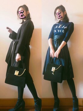「Mila Owen（ミラオーウェン）のアイテム（ノーカラージャケット）」を使った、E F F I Eさん（レディース・163cm）の冬コーディネート